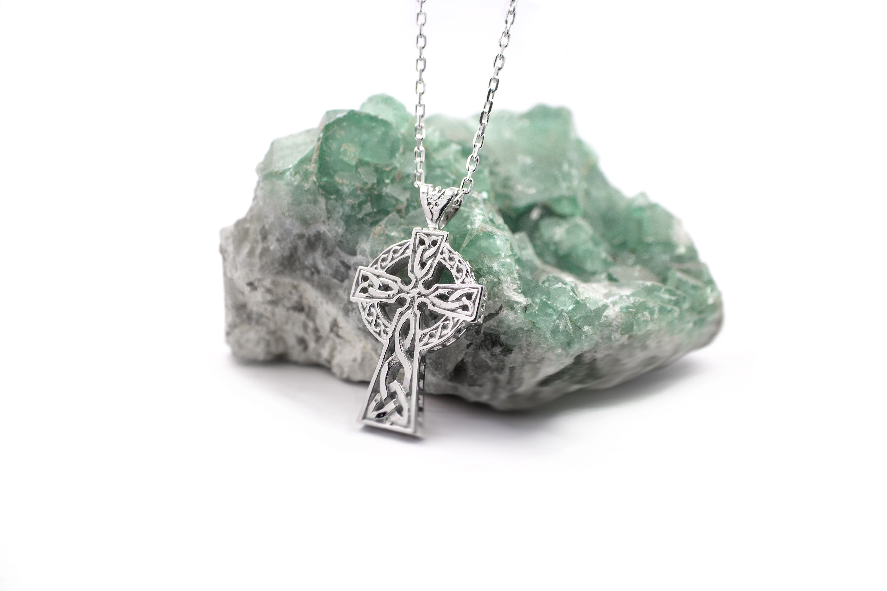 Authentic Sterling Silver Celtic Cross Necklace. Side View.