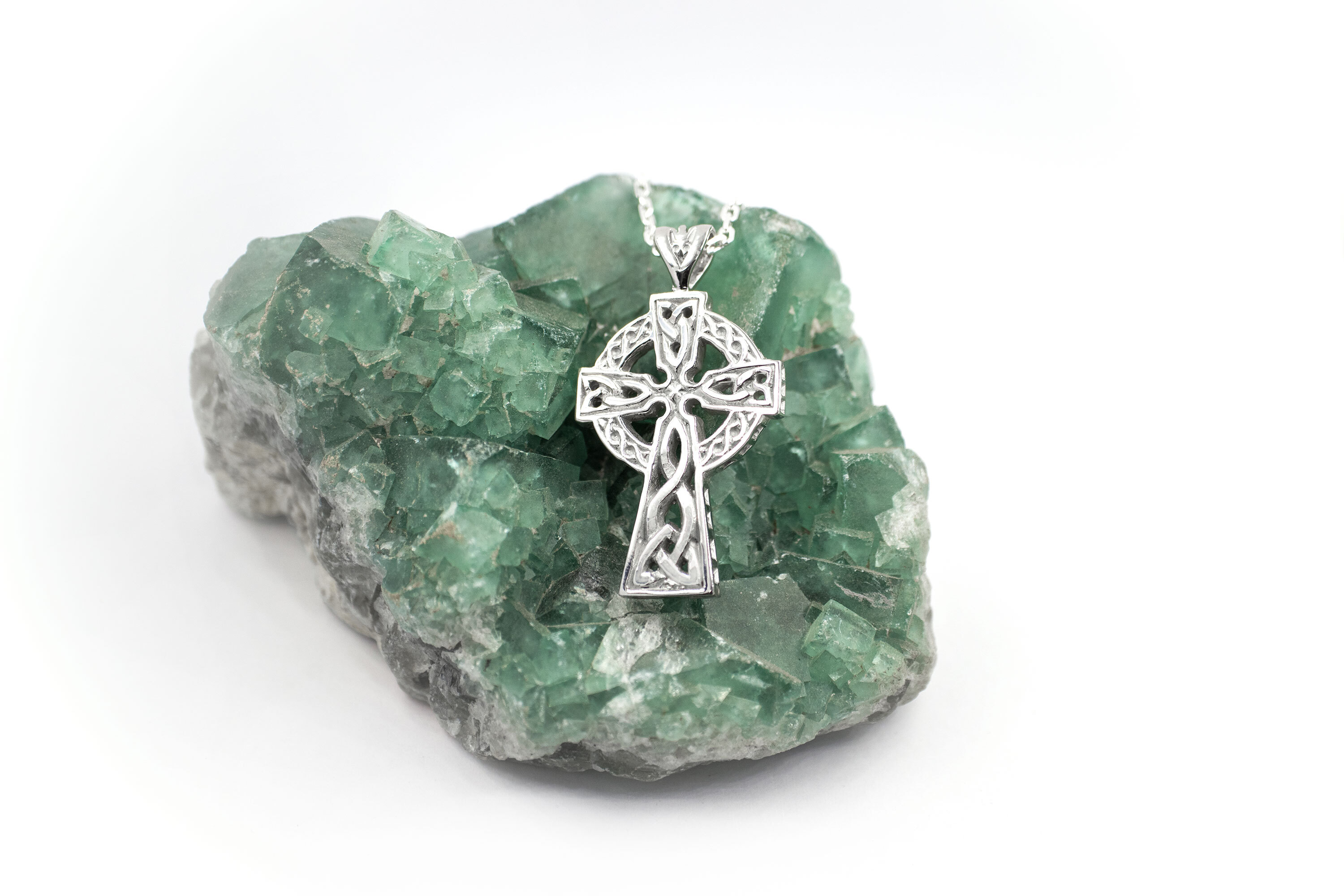 Celtic Cross Necklace in Sterling Silver. Side View.