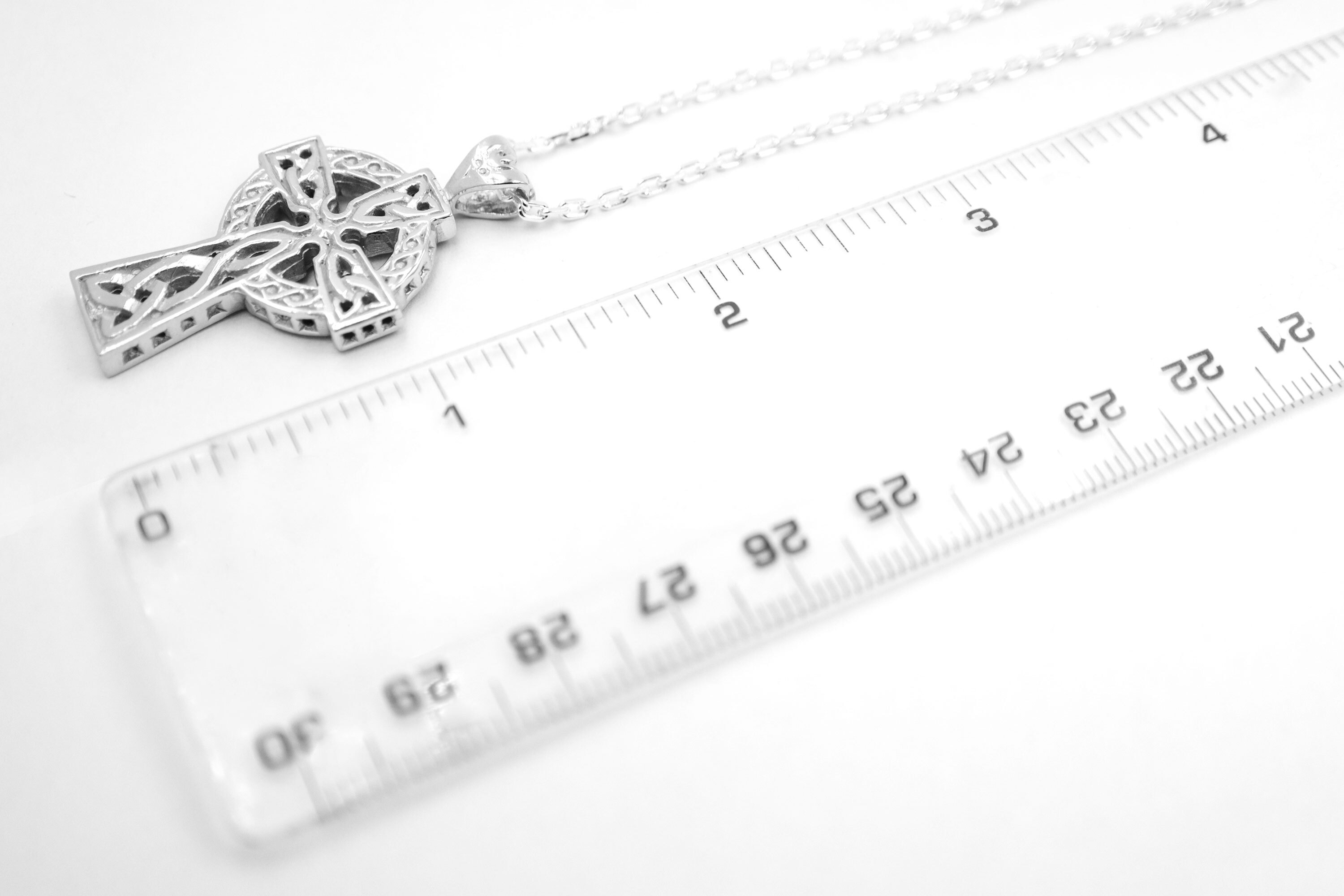 Celtic Cross Necklace in Real Sterling Silver. Side View.