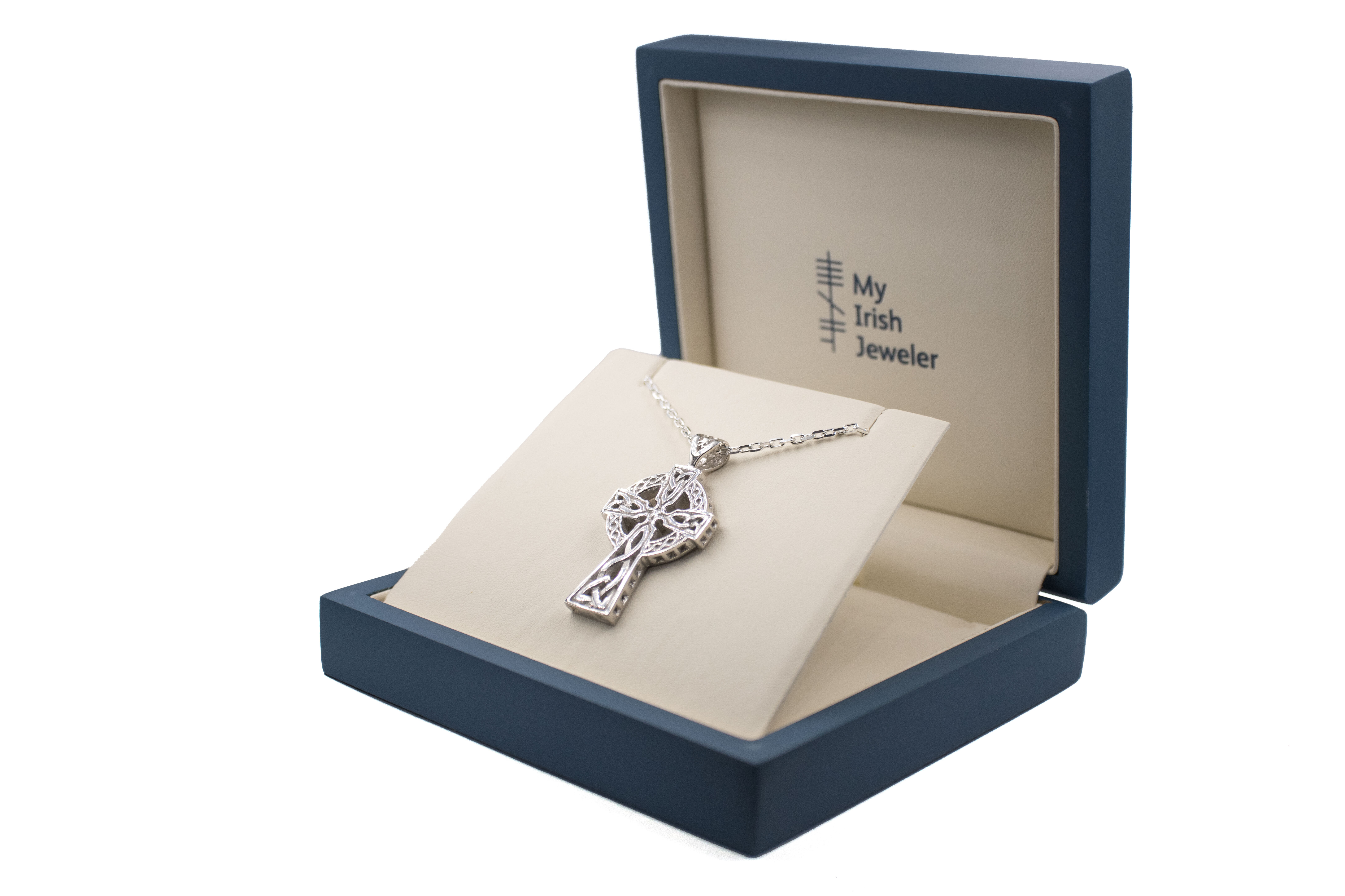 Sterling Silver Celtic Cross Necklace. Side View.