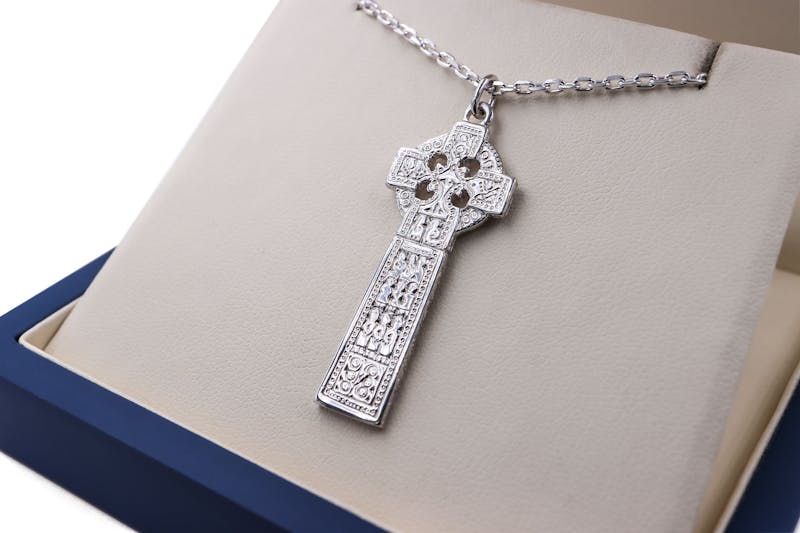 Attractive Sterling Silver Celtic Cross & High Crosses Of Ireland Necklace For Men