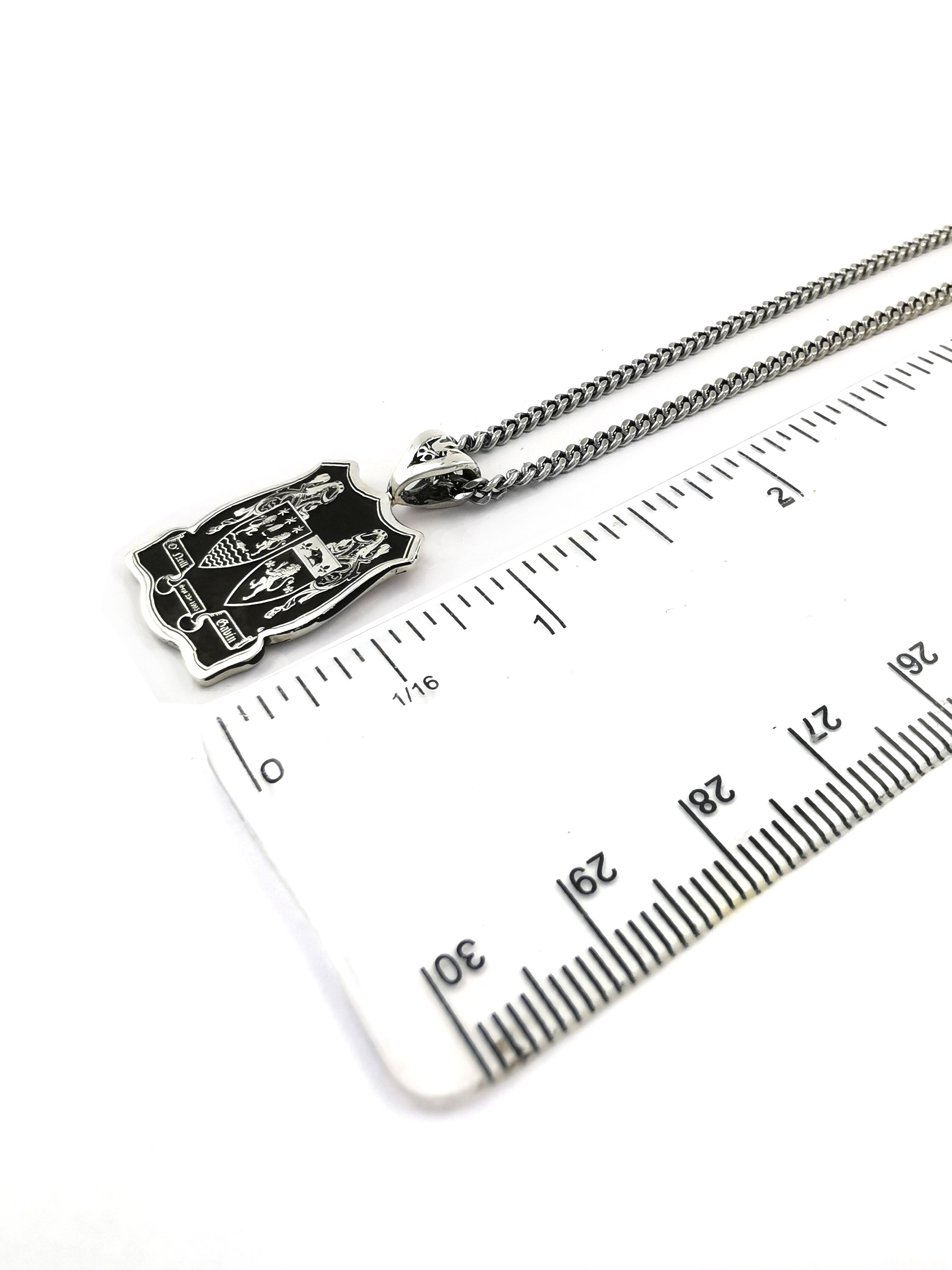 Oxidised Sterling Silver Family Crest Necklace. Picture For Scale.