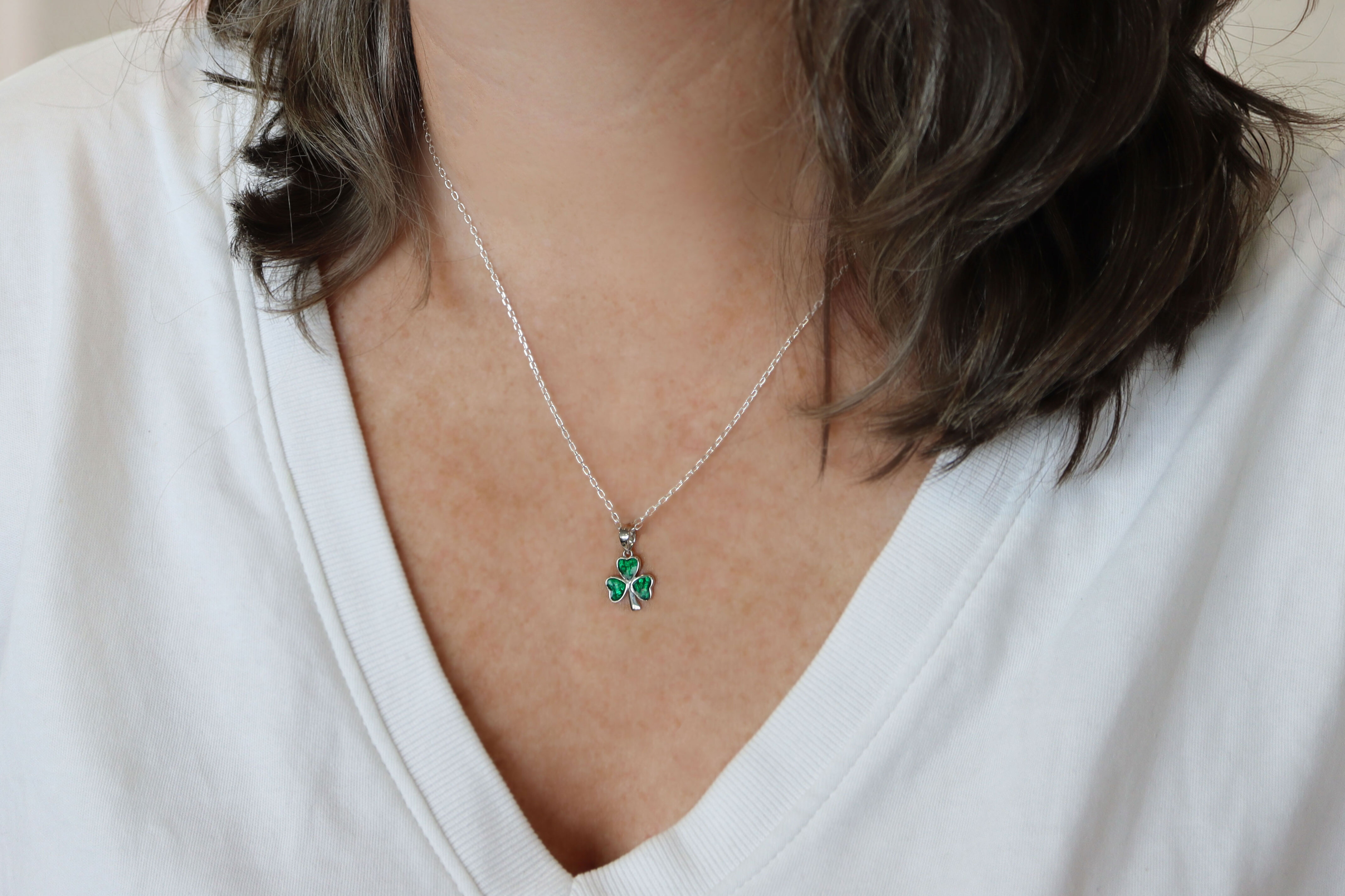 Sterling Silver Enamel Shamrock Necklace Sku 1493