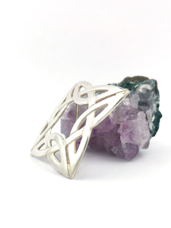 Irish Sterling Silver Celtic Knot Brooch For Women. Side View.