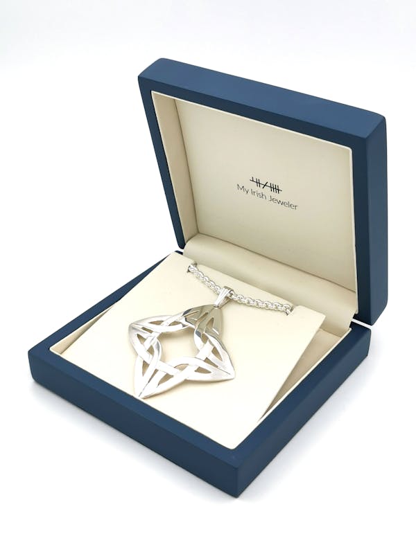 Large Womens Striking Sterling Silver Celtic Knot Necklace. In Luxury Packaging.