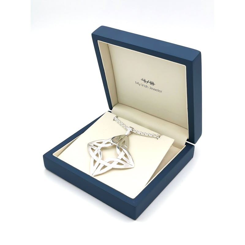 Large Womens Striking Sterling Silver Celtic Knot Necklace. In Luxury Packaging.