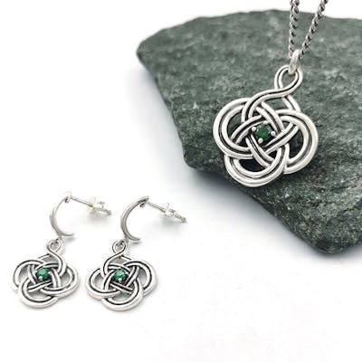 Green CZ Drop Earring and Necklace Set