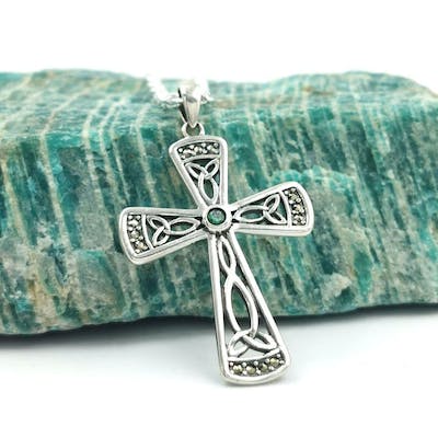 Sterling Silver Marcasite Trinity Knot Celtic Cross
