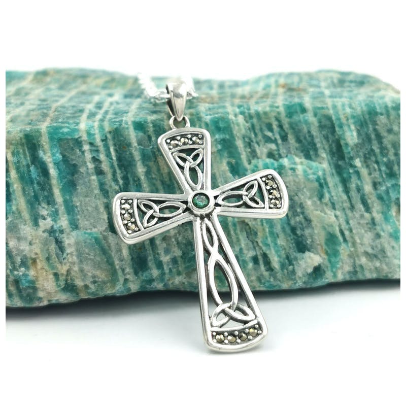 Sterling Silver Marcasite Trinity Knot Celtic Cross