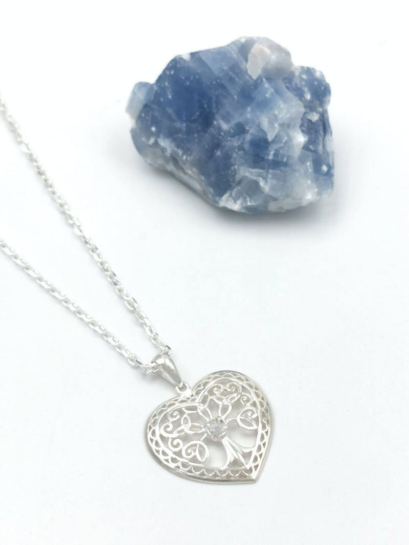 Womens Irish Sterling Silver Tree of Life Necklace. Pictured Flat.