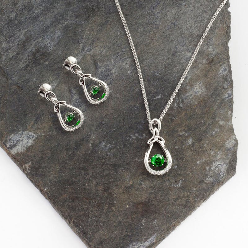Sterling Silver Celtic Trinity Knot Green Stone Gift Set