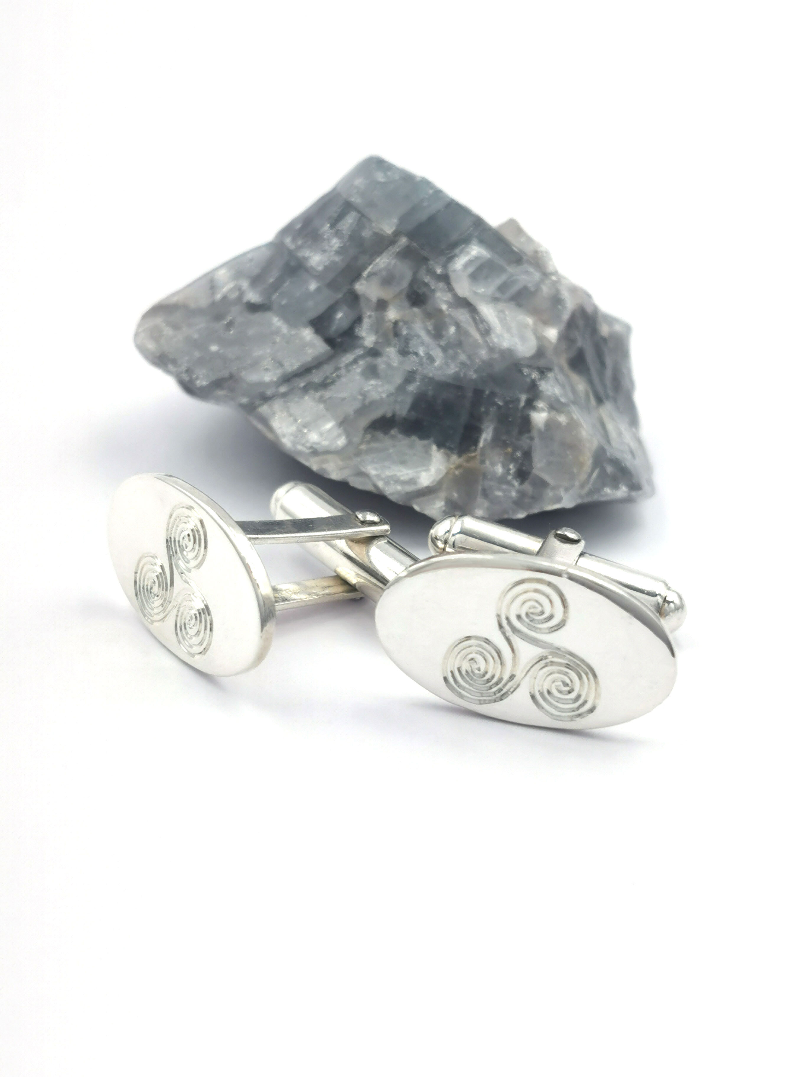 Striking Sterling Silver Triskele & Newgrange Cufflinks For Men