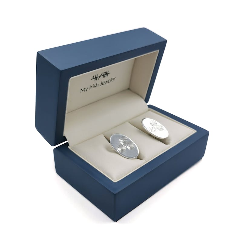 Real Sterling Silver Triskele & Newgrange Cufflinks For Men. In Luxury Packaging.