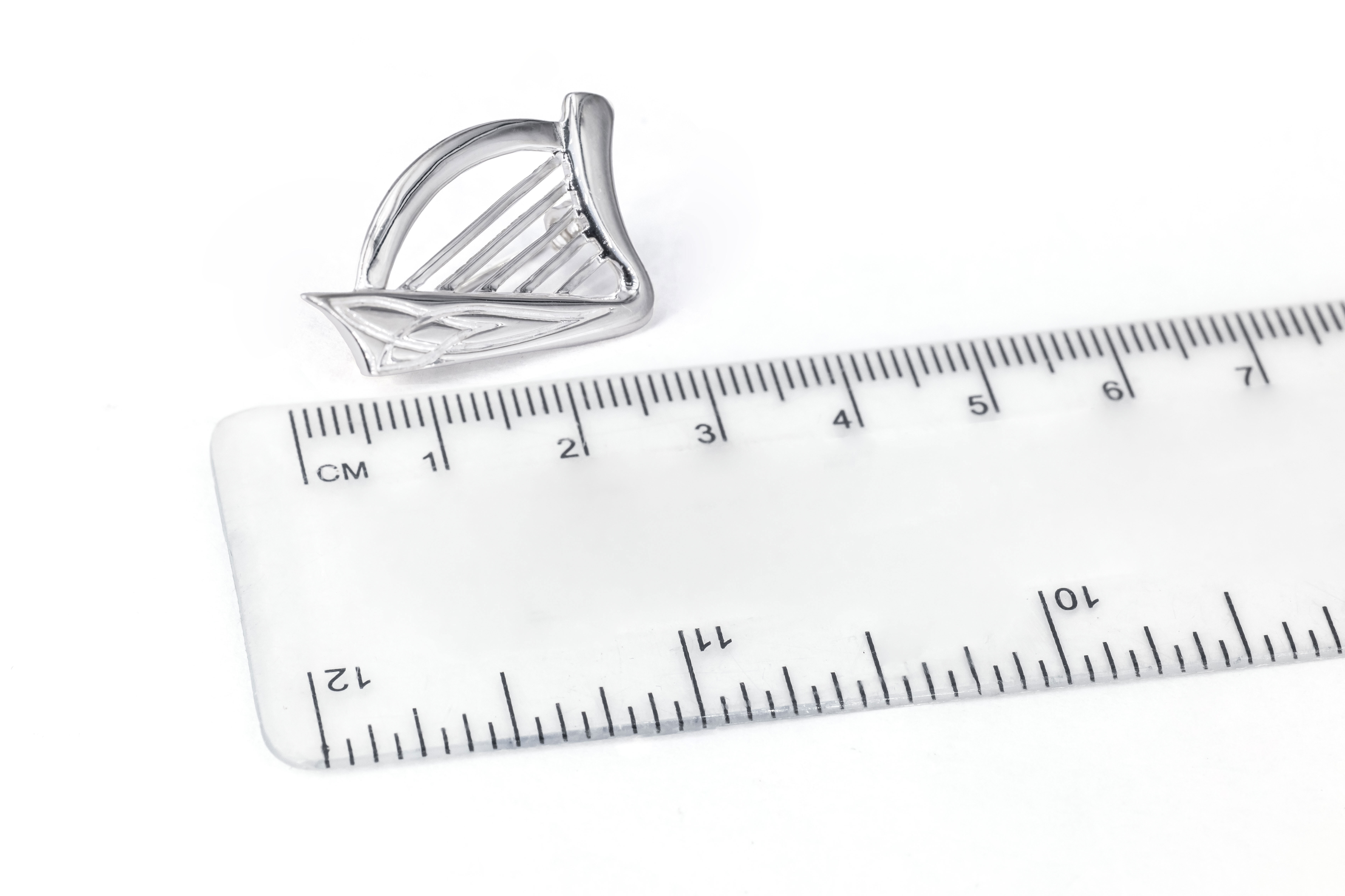 Striking Polished Sterling Silver Irish Harp Brooch