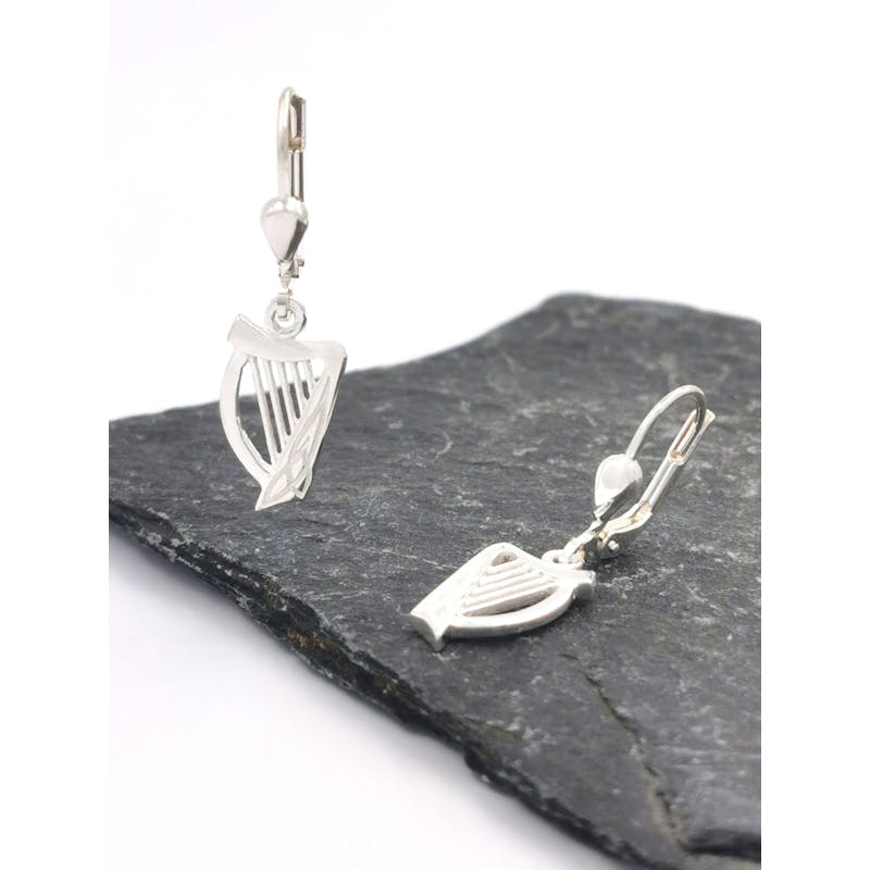 Authentic Sterling Silver Irish Harp Earrings For Women