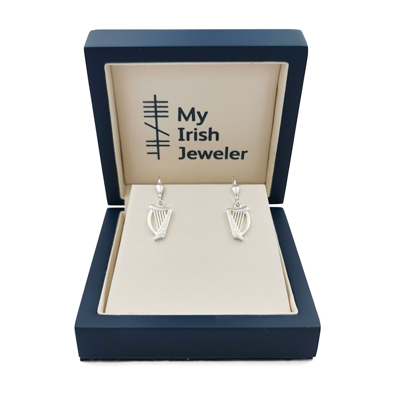 Womens Real Sterling Silver Irish Harp Earrings. In Luxury Packaging.