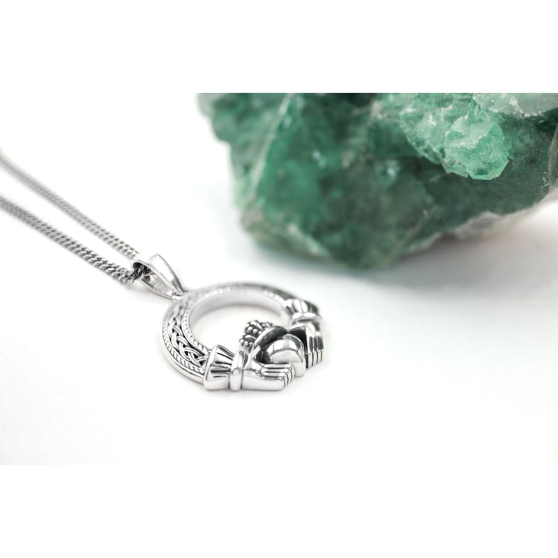 Irish Sterling Silver Claddagh Necklace With a Oxidized Finish