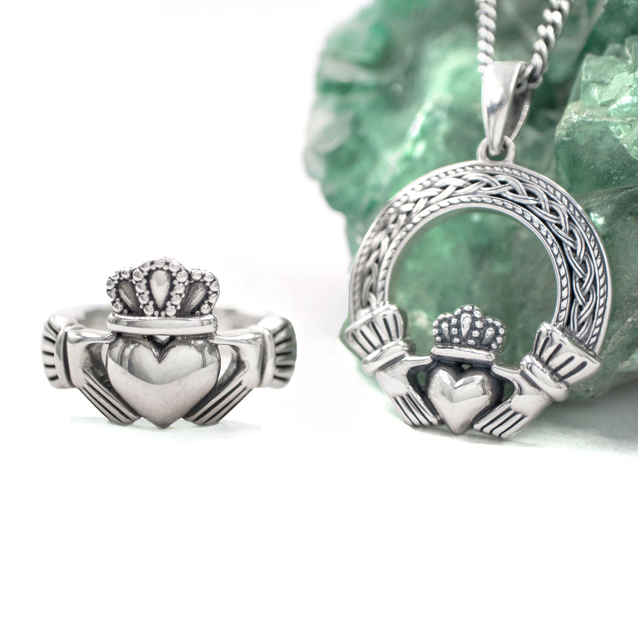 Silver Claddagh Necklace with Garnet | Claddagh Ring