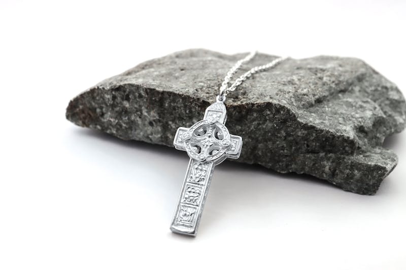 Striking White Gold Celtic Cross & High Crosses Of Ireland Necklace