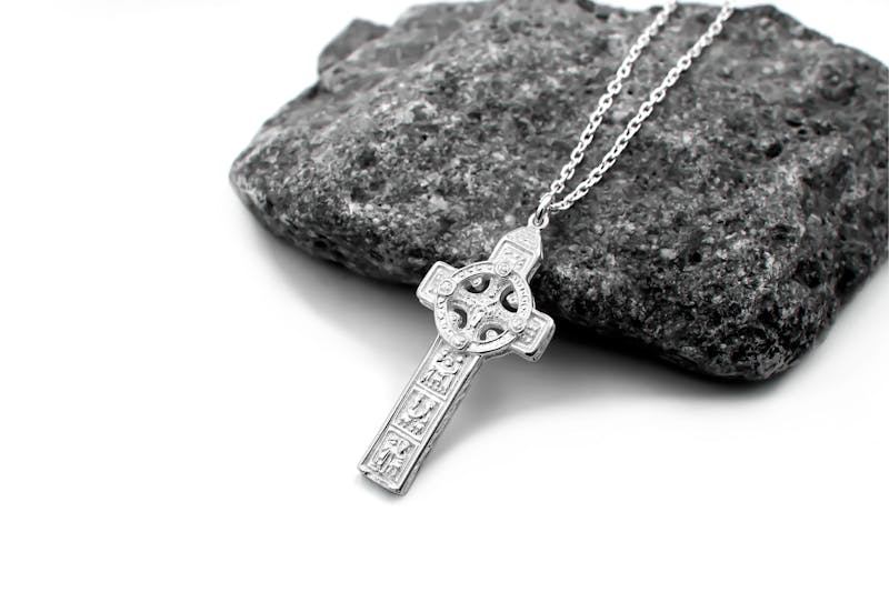 White Gold Celtic Cross & High Crosses Of Ireland Necklace