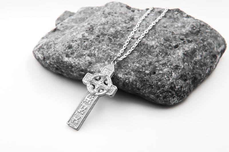 Real White Gold Celtic Cross & High Crosses Of Ireland Necklace