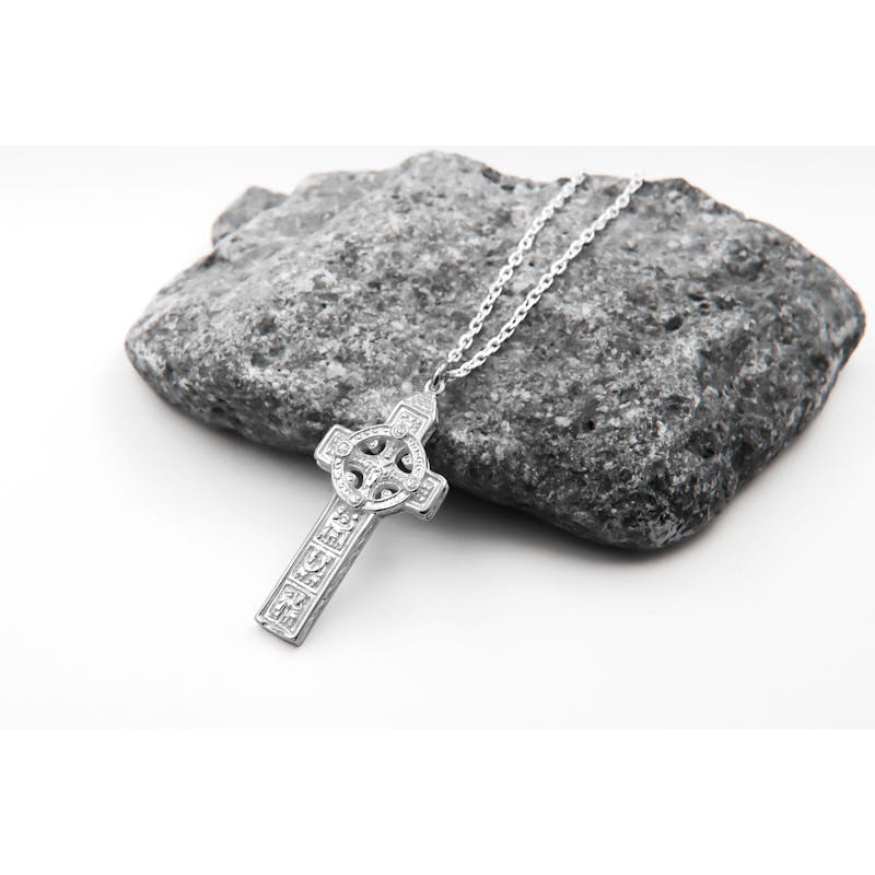 Real White Gold Celtic Cross & High Crosses Of Ireland Necklace