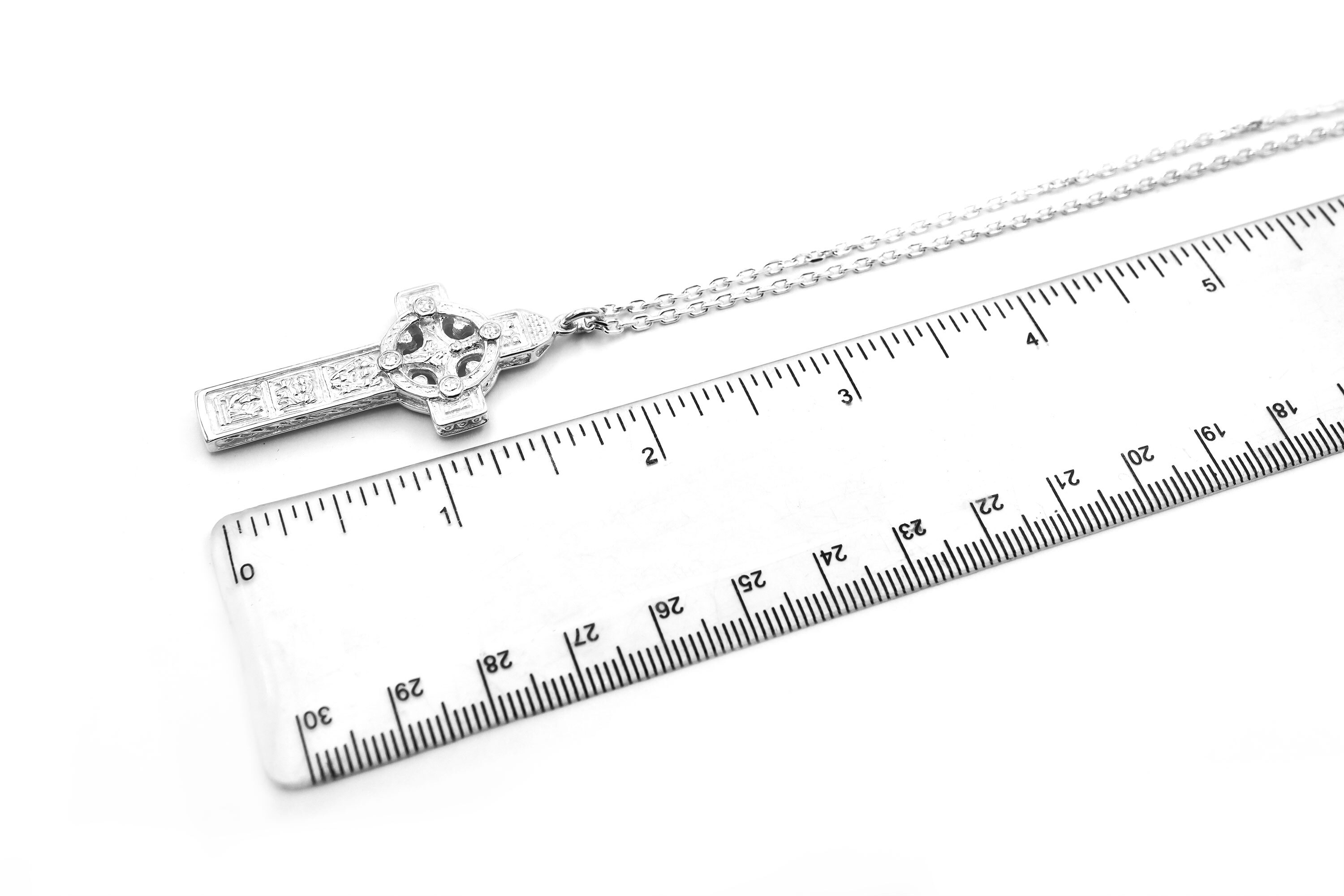 Real 18K White Gold Celtic Cross Necklace
