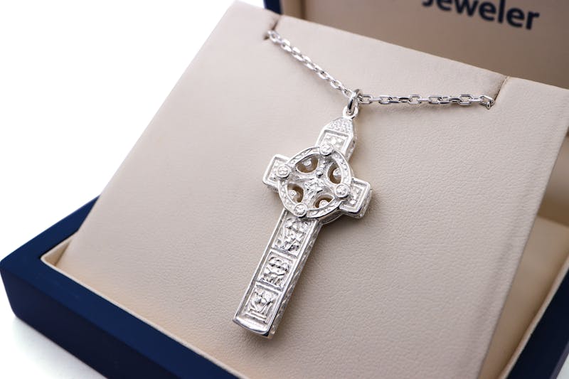 Irish White Gold Celtic Cross Necklace