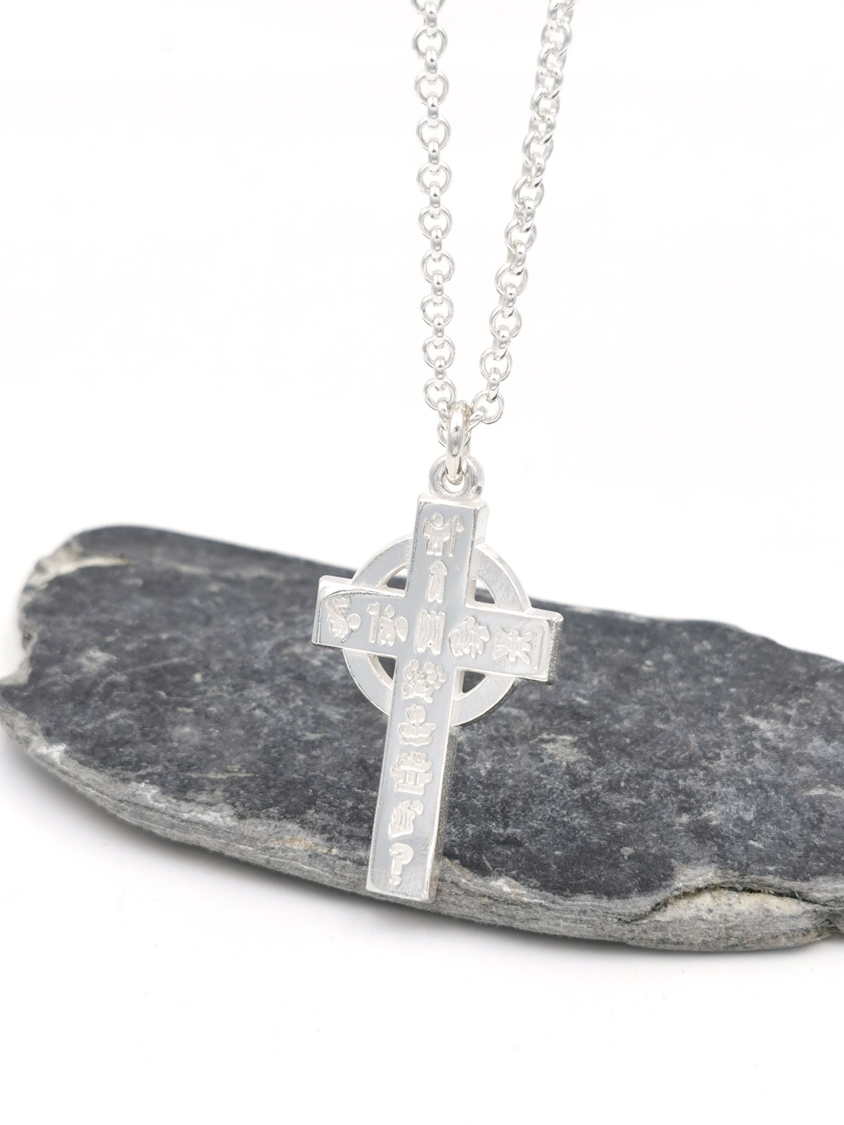 Mens Polished History Of Ireland Necklace in Real Sterling Silver