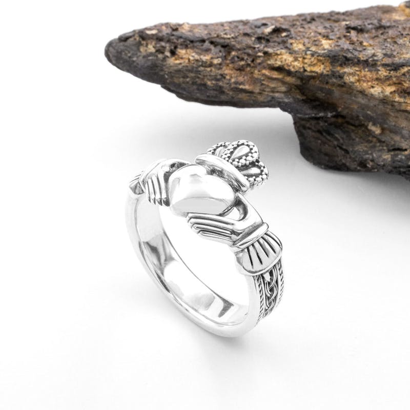 Mens Oxidized Claddagh Gift Set in Real Sterling Silver