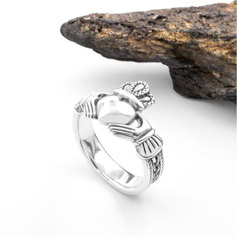 Mens Oxidized Claddagh Gift Set in Real Sterling Silver