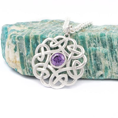 Sterling Silver Heritage Celtic Knot Pendant Set With Amethyst CZ