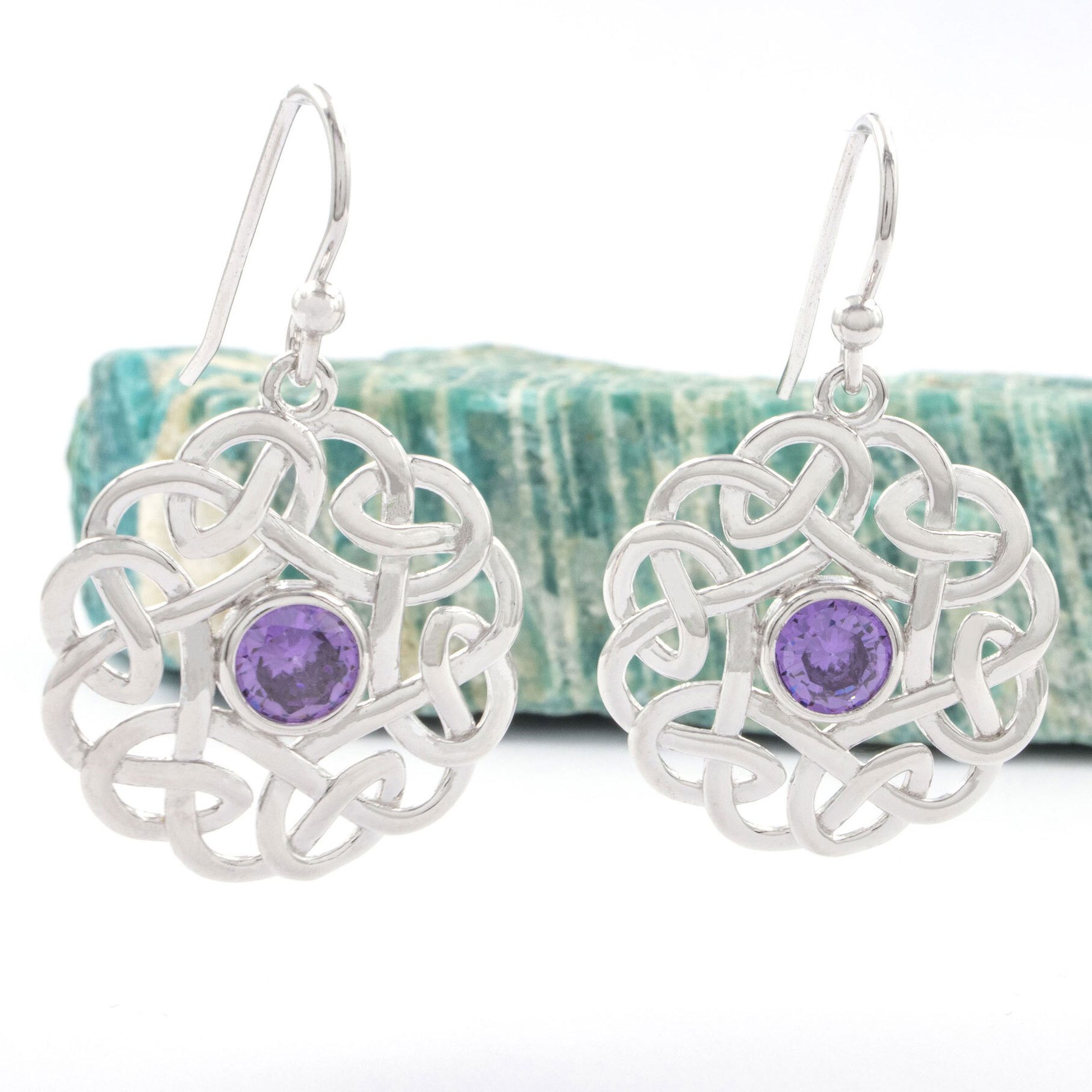 Sterling Silver Heritage Celtic knot Amethyst CZ Earrings