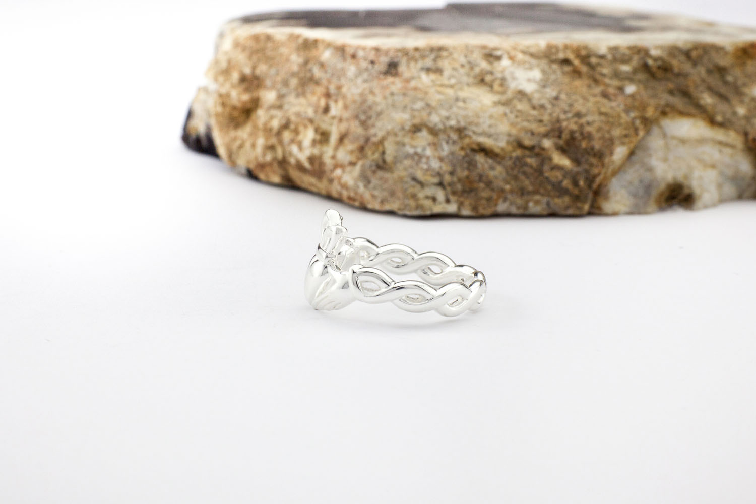 Romantic Sterling Silver Claddagh Ring For Women. Side View.