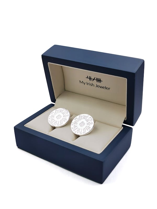 Striking Sterling Silver History Of Ireland Cufflinks For Men With a Polished Finish. In Luxury Packaging.