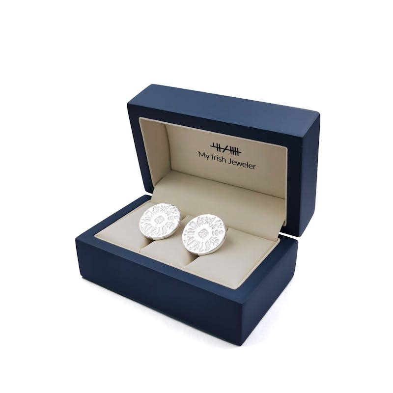 Striking Sterling Silver History Of Ireland Cufflinks For Men With a Polished Finish. In Luxury Packaging.