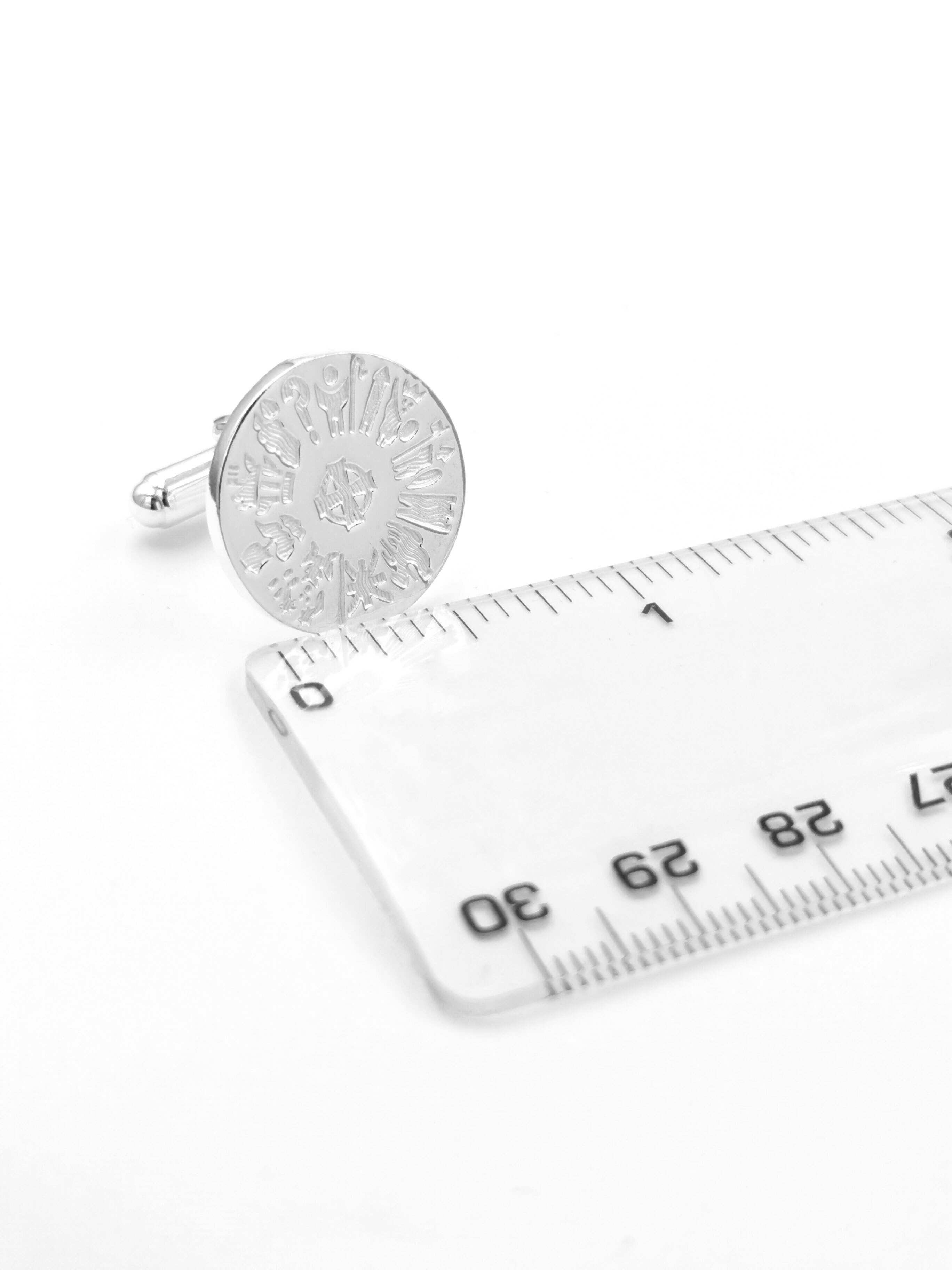 Handmade Sterling Silver History Of Ireland Cufflinks With a Polished Finish For Men. Picture For Scale.