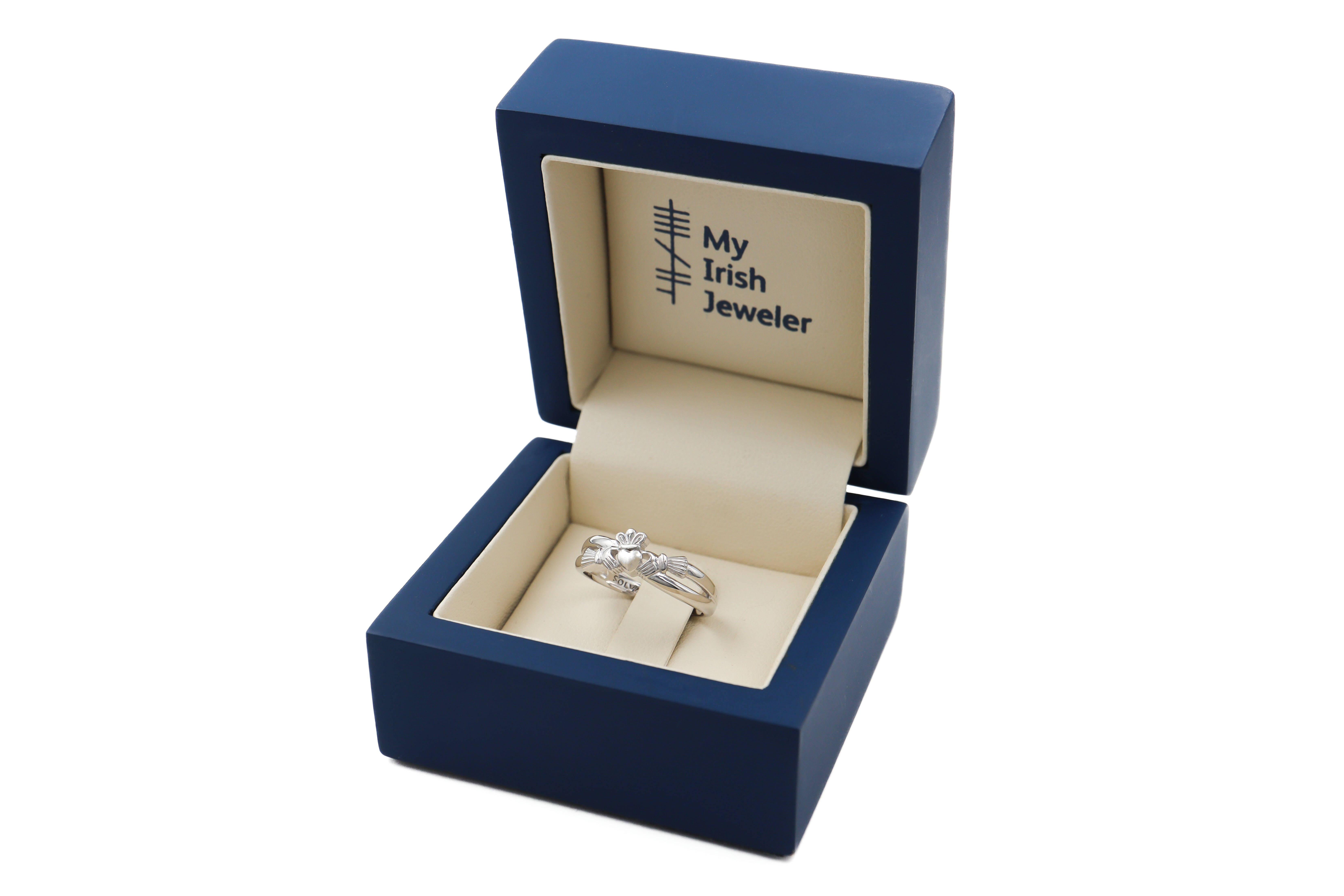 Sterling Silver Kiss Claddagh Ring Sku 1252 box