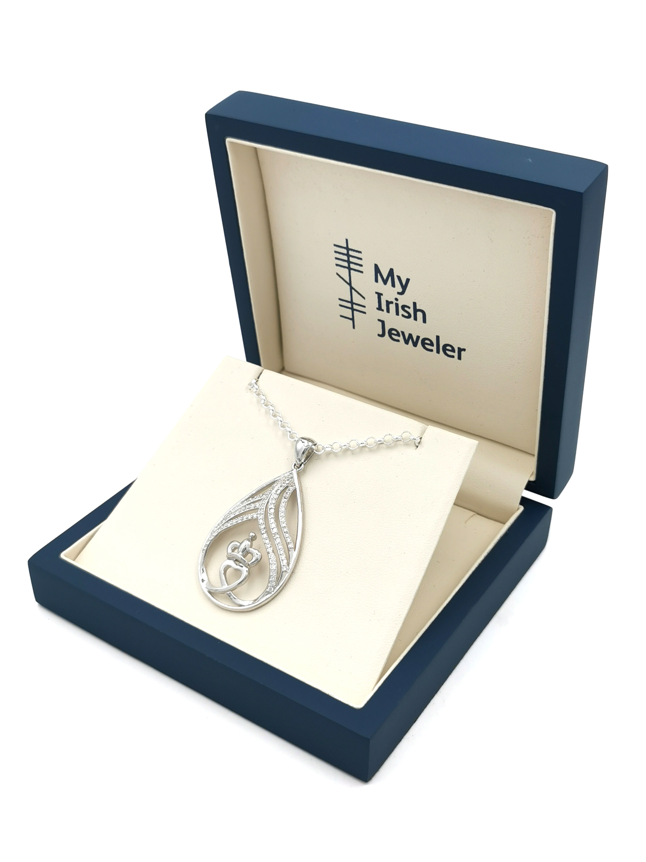Large Real Sterling Silver Claddagh Necklace For Women. In Luxury Packaging.
