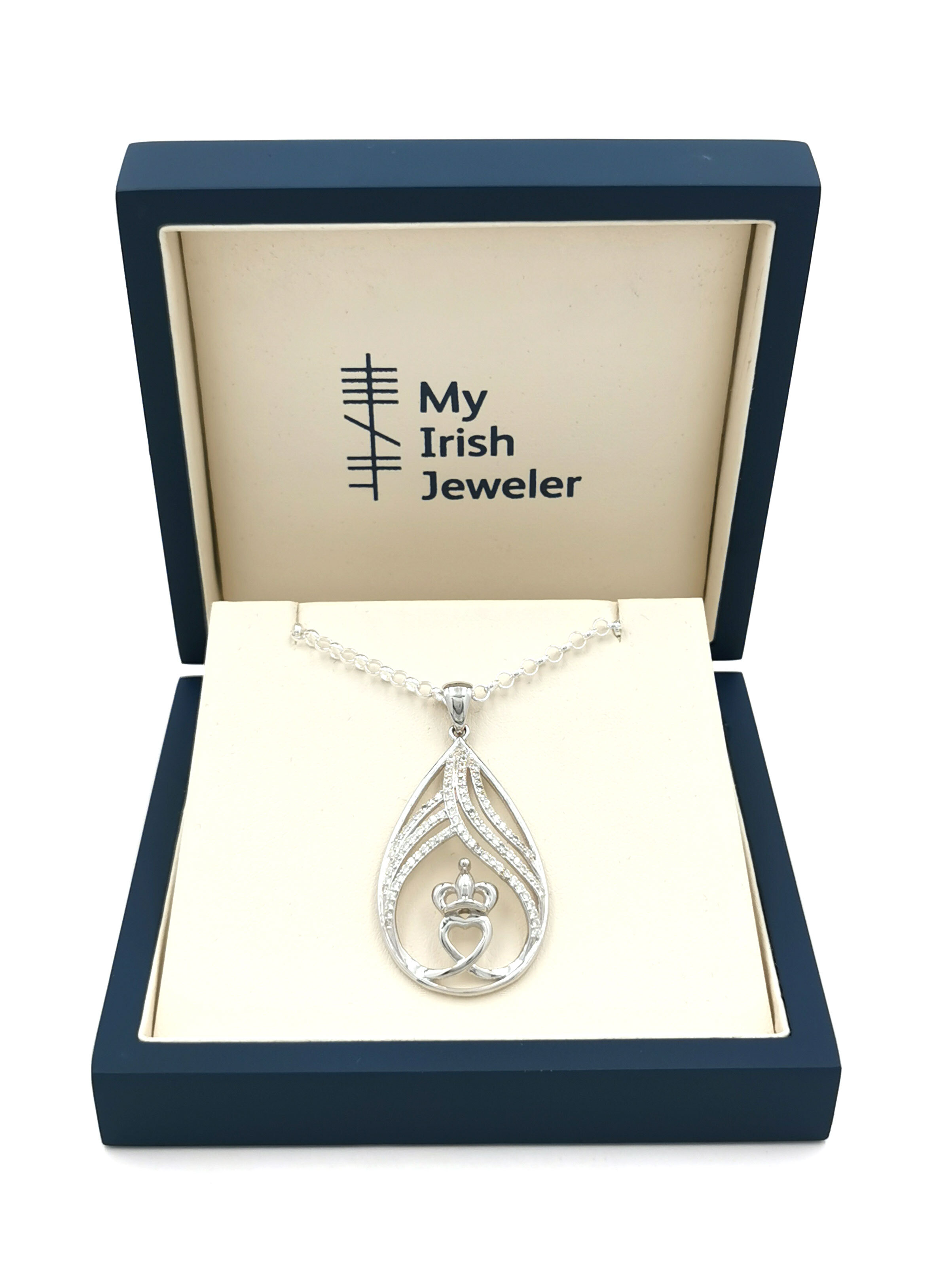 Large Irish Sterling Silver Claddagh Necklace For Women. In Luxury Packaging.