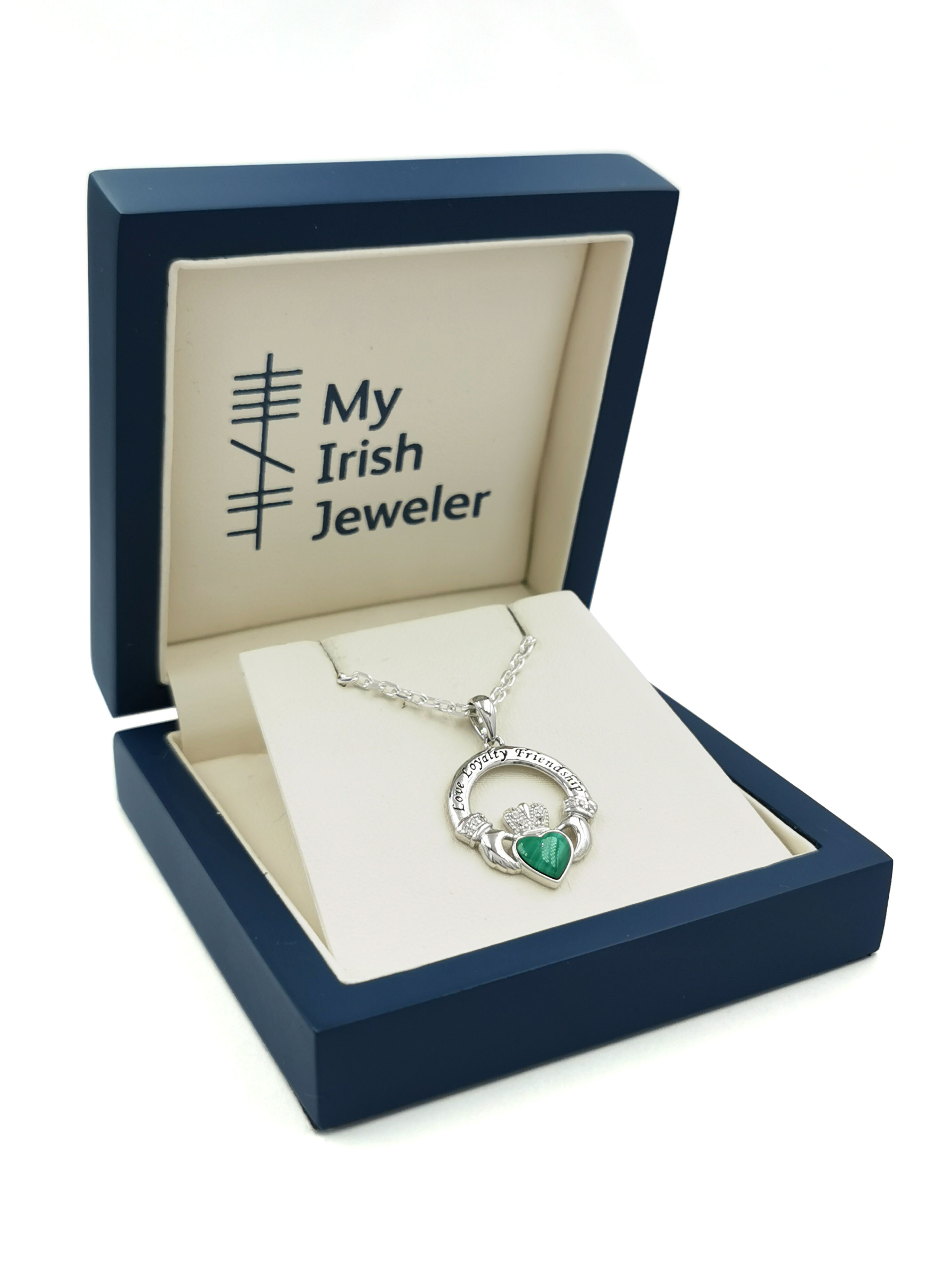 Womens Sterling Silver Claddagh Necklace. In Luxury Packaging.