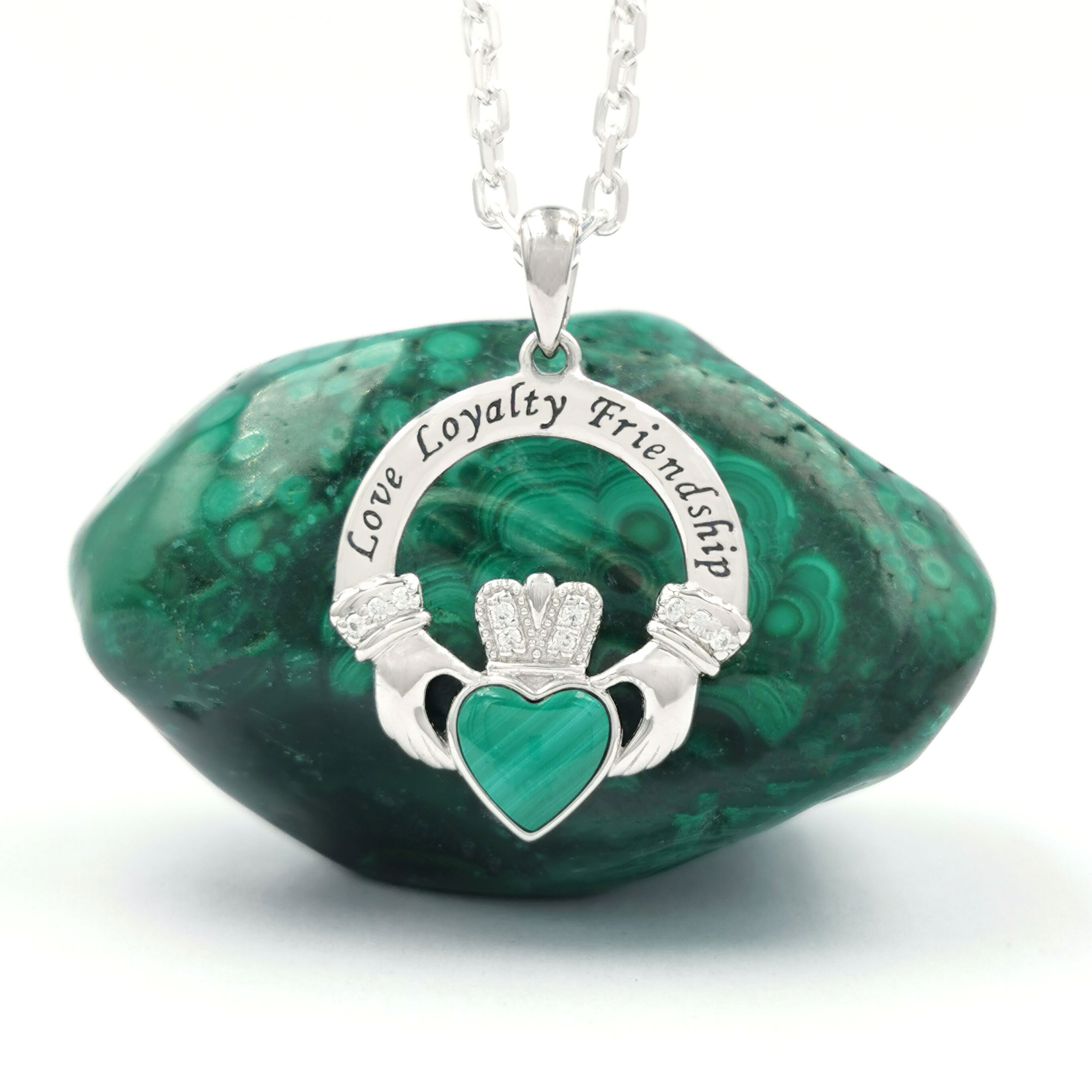 Sterling Silver Malachite Claddagh Necklace