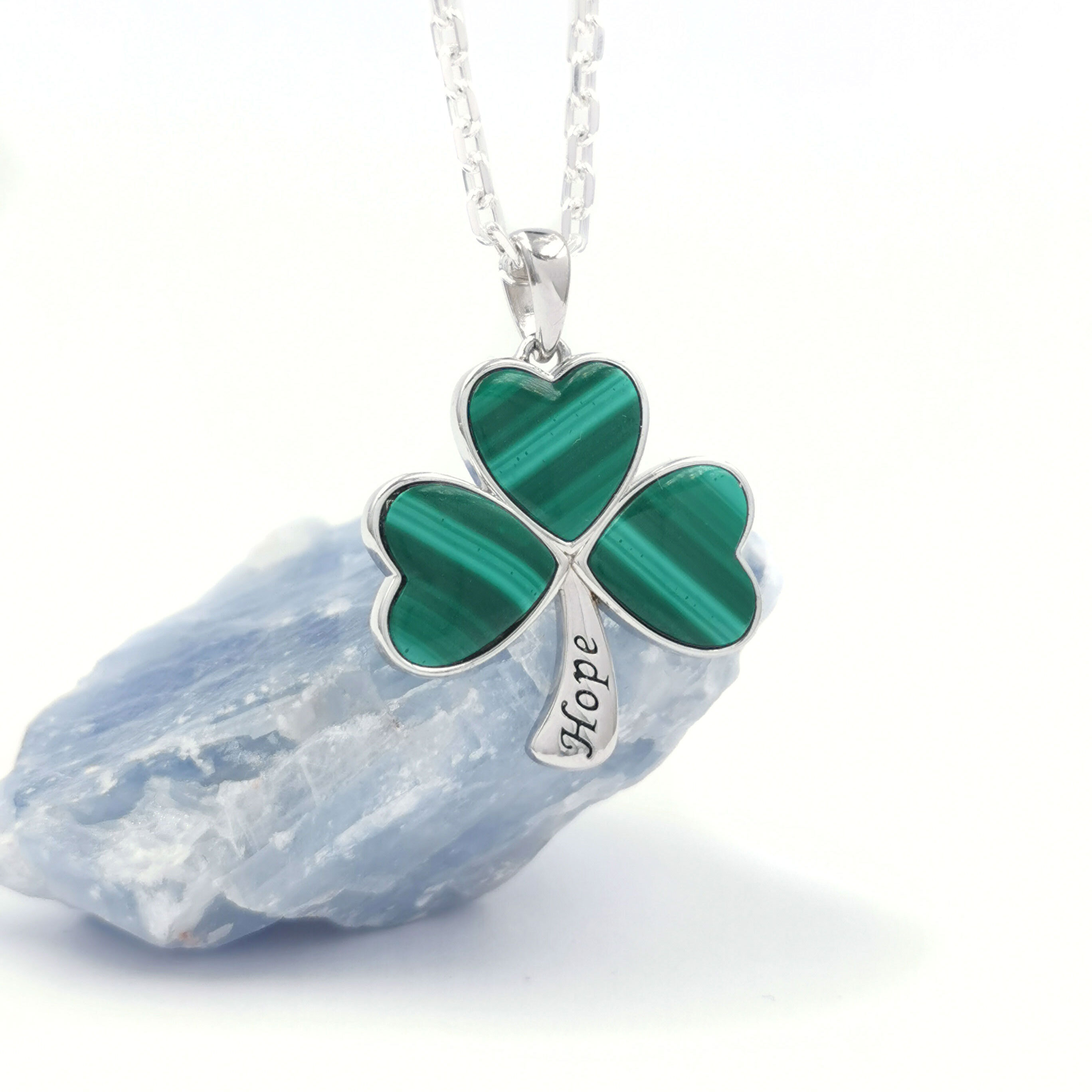 Sterling Silver Malachite Shamrock Pendant
