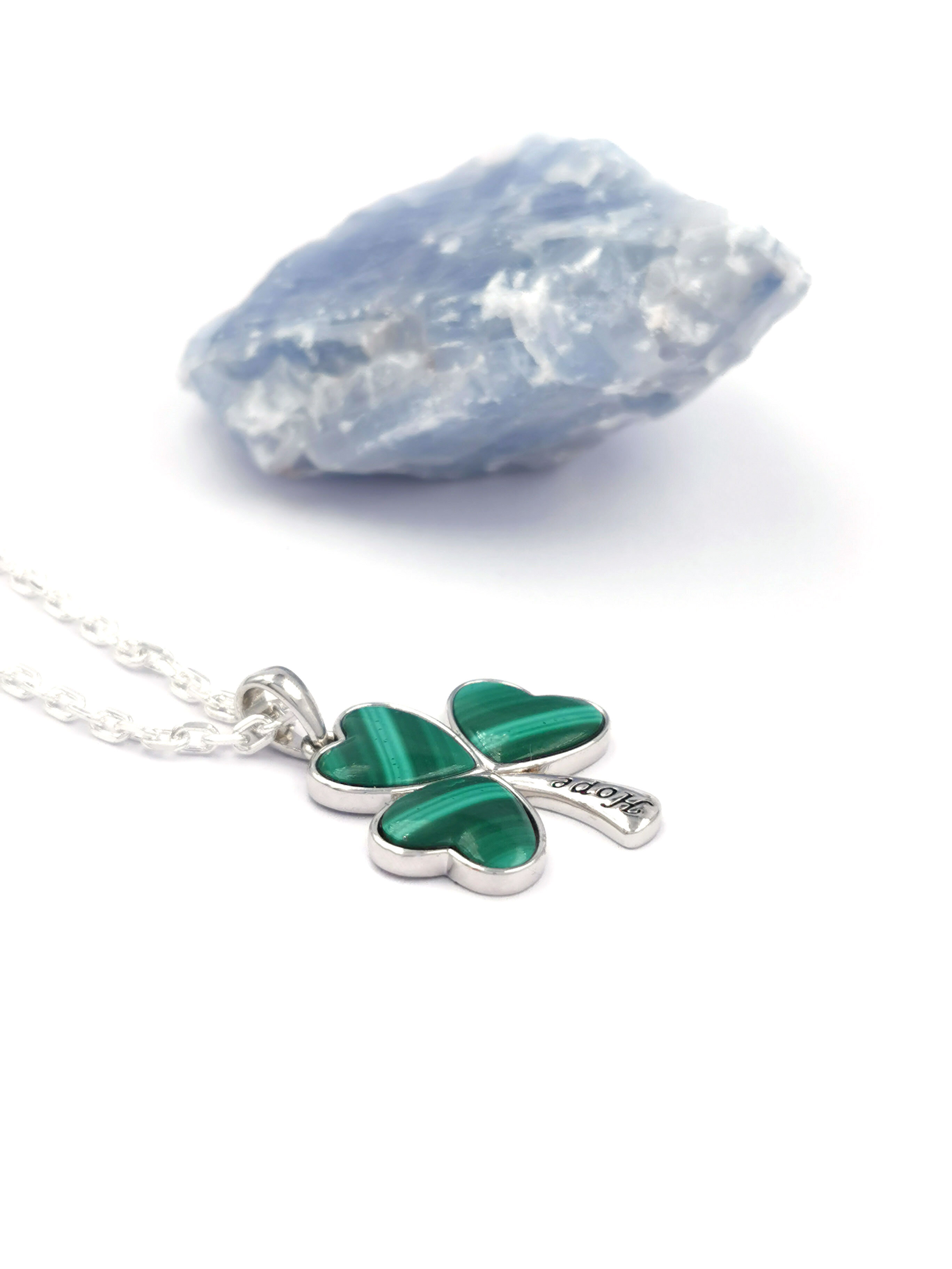 Attractive Sterling Silver Shamrock Necklace For Women. Pictured Flat.