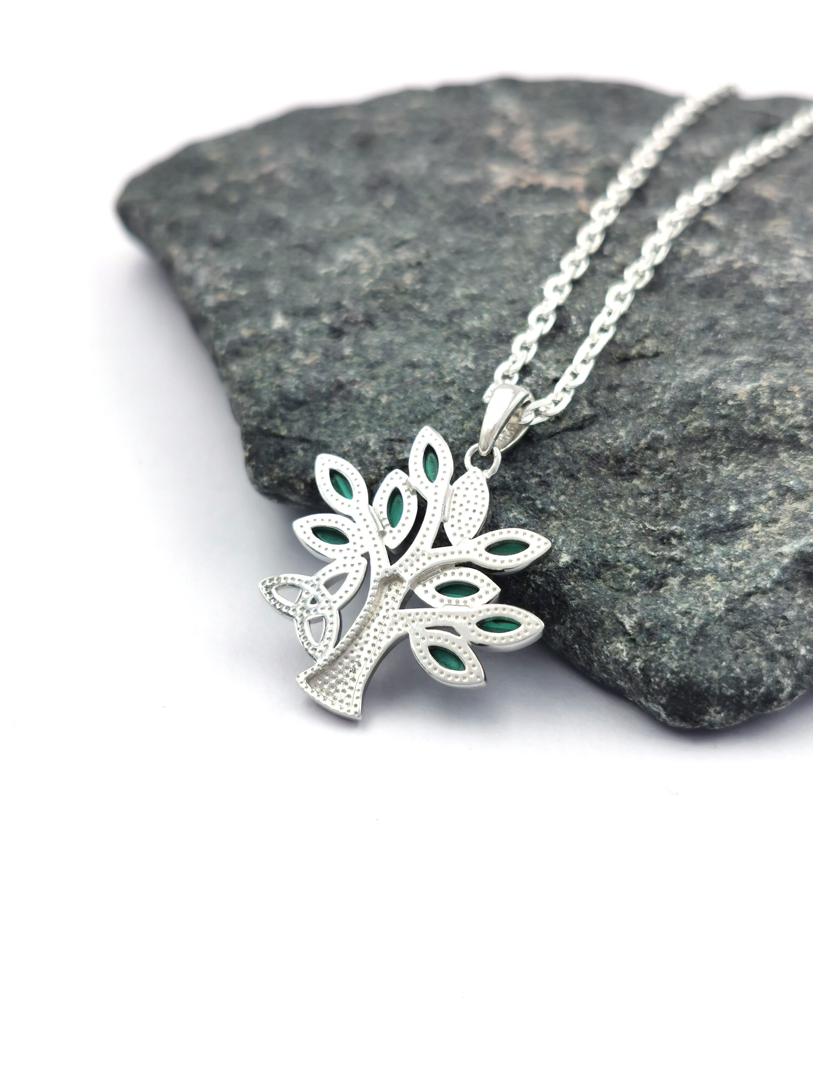 Womens Real Sterling Silver Tree of Life & Trinity Knot Necklace. Picture Of The Reverse Side.