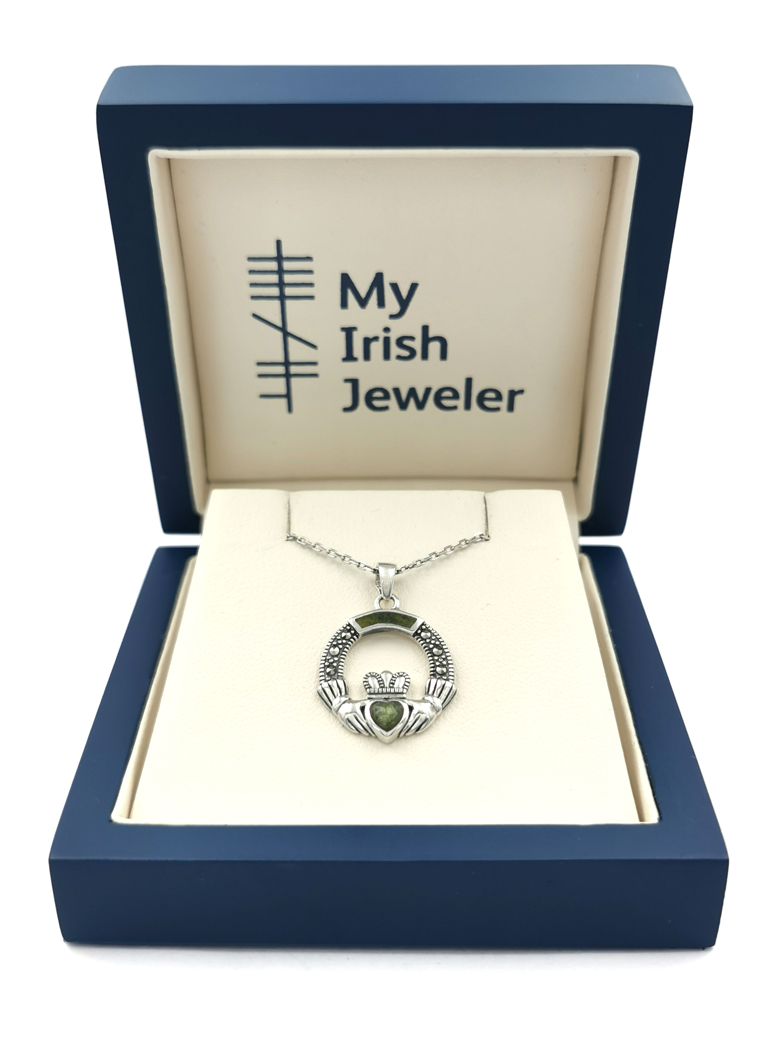 Womens Sterling Silver Claddagh Necklace. In Luxury Packaging.
