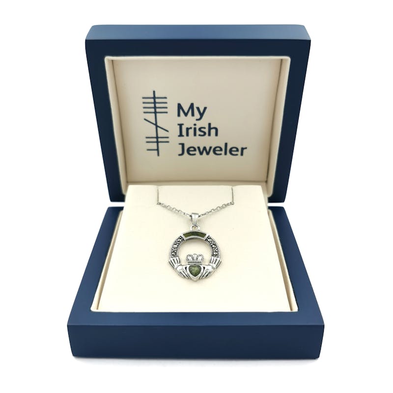 Womens Sterling Silver Claddagh Necklace. In Luxury Packaging.
