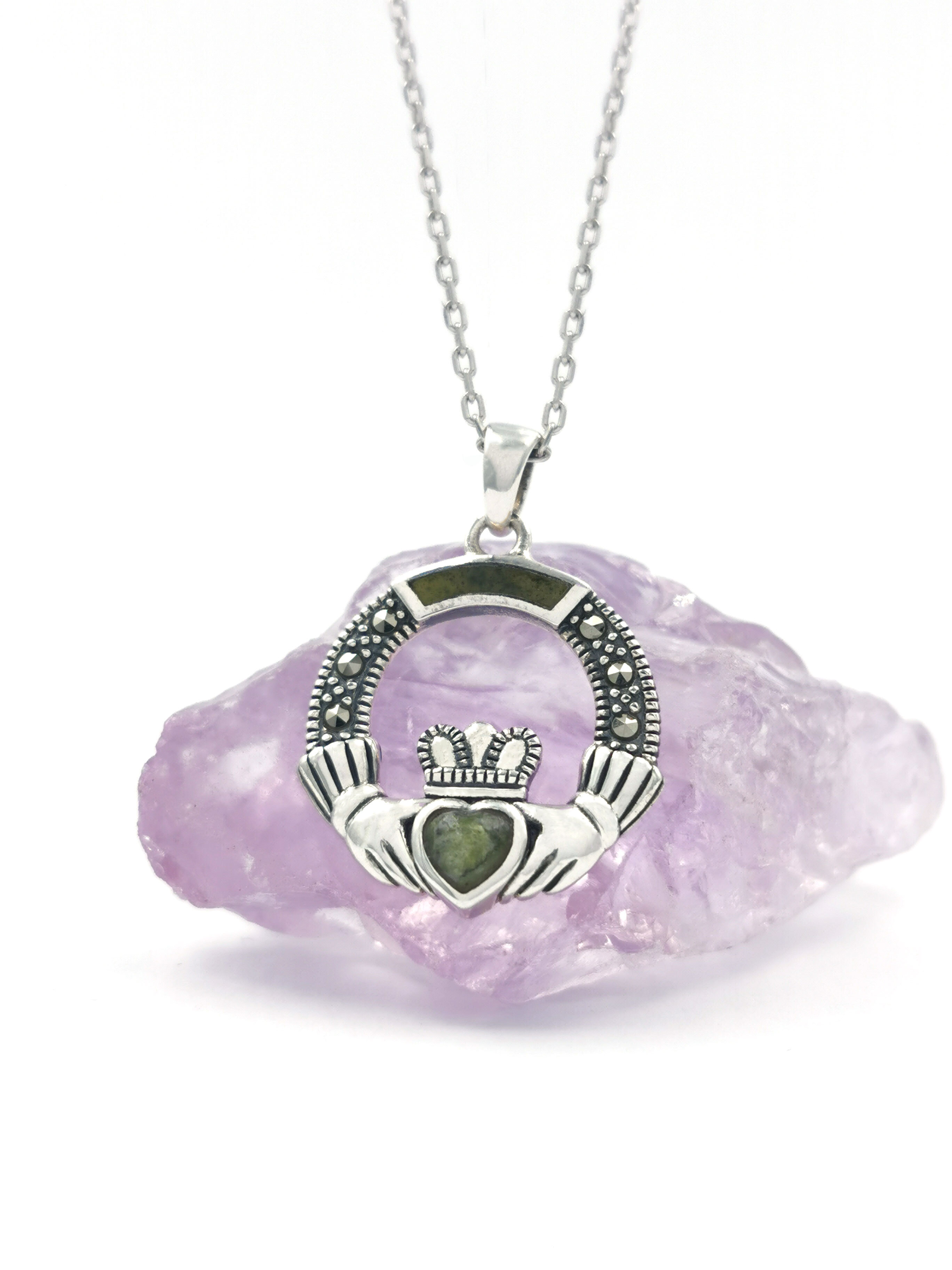 Claddagh & Connemara Marble - Shown with Light Cable Chain