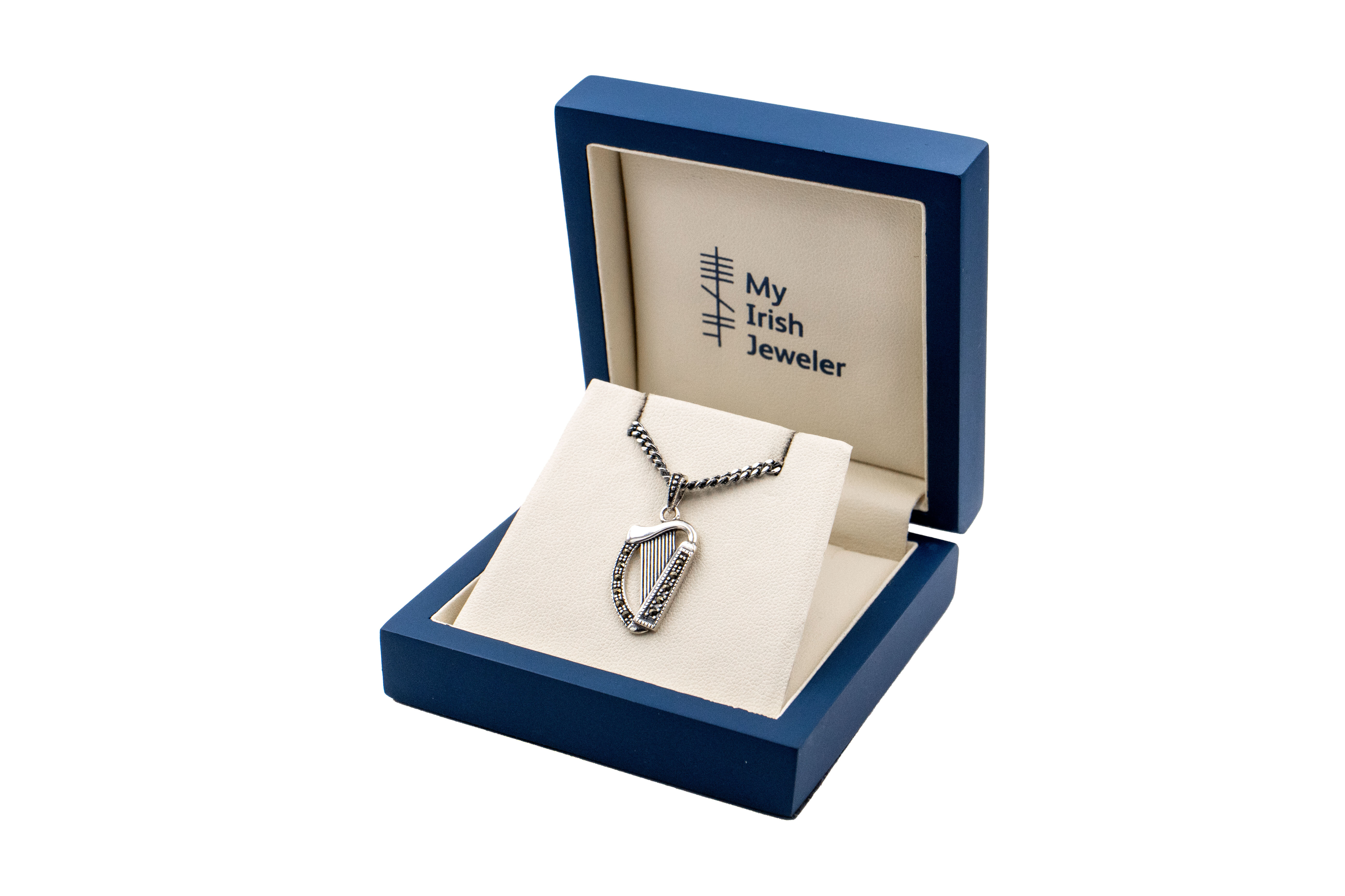 Sterling Silver Irish Harp Necklace. In Luxury Packaging.
