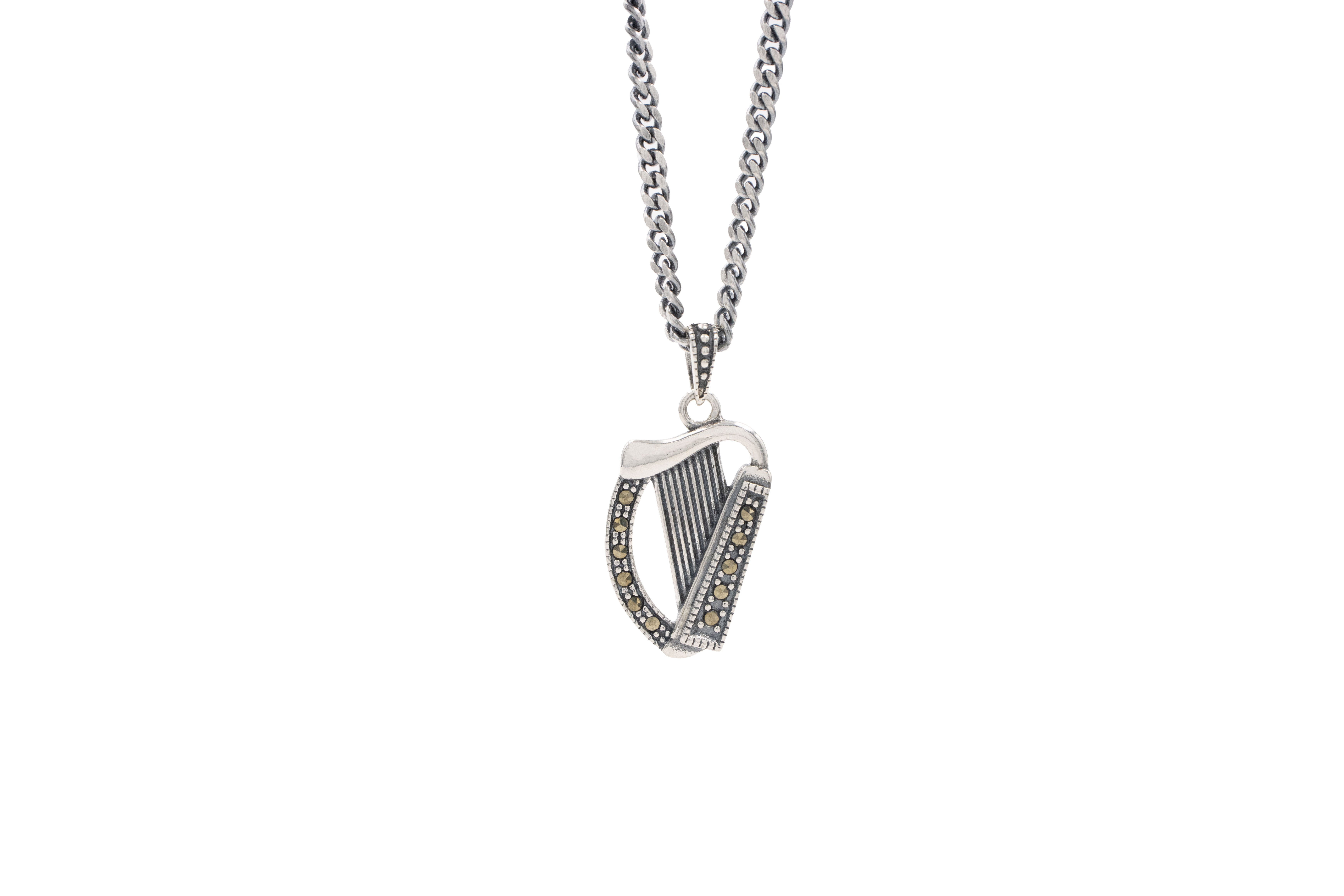 Genuine Sterling Silver Irish Harp Necklace